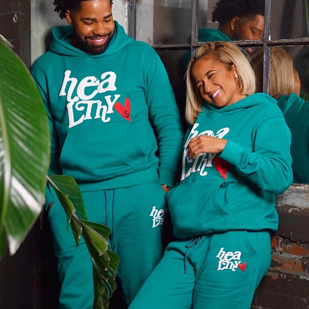 We Must Stay Healthy Signature Teal Hoodie and Sweatpants Tracksuit Set